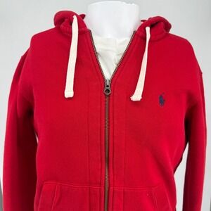 Polo Ralph Lauren Mens Red Full Zip Hoodie Fleece Sweatshirt Pony Logo Medium